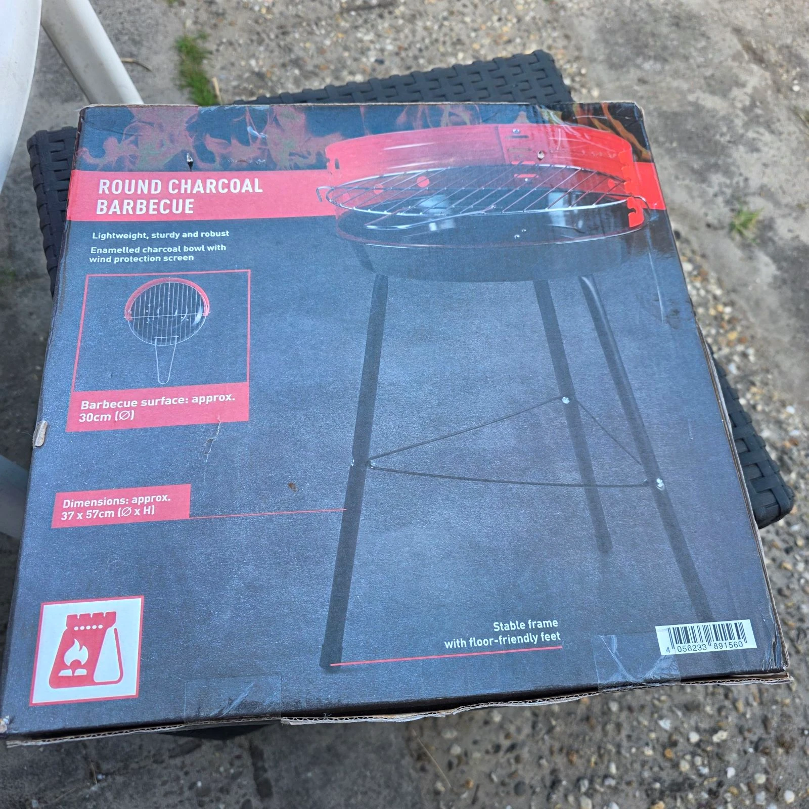 Ronde Houtskool Barbecue - Ø 30cm - Nieuw in doos - Compacte BBQ zwart/rood